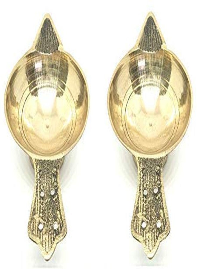 REENA Traditionlal Design Puja Diya Jyot Deepak for Home - Set of 2 - Handmade Indian Brass Oil Puja Lamp - Diya for Pooja Room Decoration Tea Lights Candle - 4.25" x 2.25" x 1.5" - Image 1